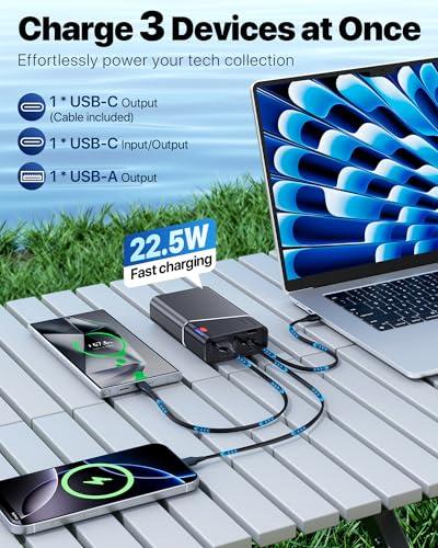 Cargador Portátil 20000mAh 22.5W Carga Rápida con Carcasa de Metal Aeroespacial para iPhone y Android