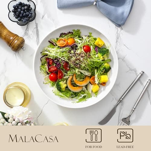 MALACASA 10" Large Pasta Bowls, 56 OZ White Salad Bowls Soup Bowls, Porcelain Serving Bowls Set of 4, Large Kitchen Bowl Plates Pasta Plates, Microwave & Dishwasher Safe, Series RE thumbnail 3