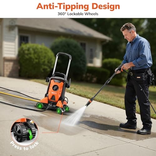 Keenstone Electric Pressure Washer, 5000 PSI 3GPM with Anti-Tipping Design