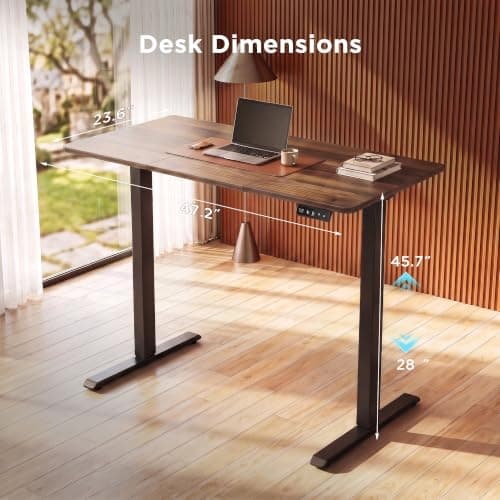 Standing Computer Gaming Office Desk - 48 x 24 Inches Adjustable Stand Up Electric Height Rising Table with Memory Presets for Home Study Writing Work, Stable Steel Frame, Easy Assembly, Dark Walnut thumbnail 3