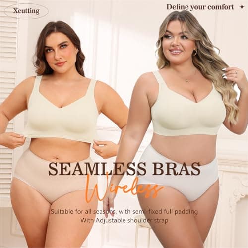 Xcutting Soft Sleep Wirefree Bra for Women, Full Coverage, No Underwire, Wireless, Comfortable Sports Bra, Sagging Breasts, Padded, Plus Size, Beige, Medium thumbnail 5
