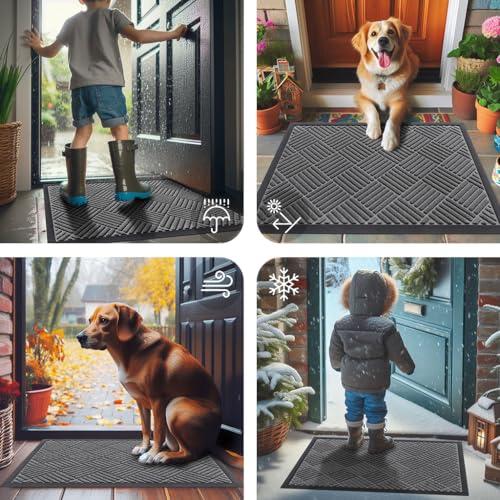 Smiry Front Door Mat Outside Entrance, Heavy Duty Outdoor Indoor Natural Rubber Doormat, Non Slip, Trap Dirt and Moisture, Easy Clean, Low Profile Patio Porch Entryway Mat, 29.5x17 thumbnail 8