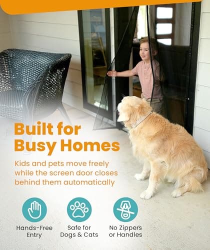 Flux Phenom Magnetic Screen Door - Bugs Out, Breeze in - 9min Install Auto-Sealing Heavy Duty Double Stitched Mesh, 52 Magnets, Hands Free Sliding & Patio Doors Net, Pet & Kid Frie