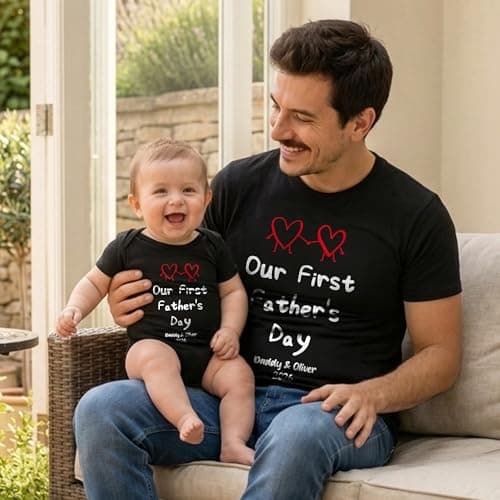 Our First Father’s Day Shirt 2026 – Daddy and Baby Matching T-Shirt – Custom Name Baby Bodysuit & Dad Top Tee thumbnail 7