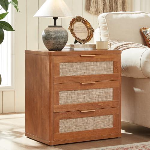 Buró de Noche LEYAOYAO de Rattan con 3 Cajones Estilo Boho