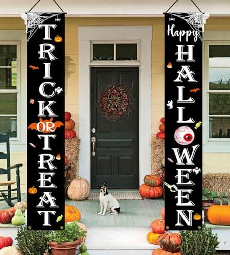 JENFALL Halloween Decorations Outdoor TRICK OR TREAT Happy HALLOWEEN Banner Porch Sign Decor Halloween Door Decorations for Home Indoor Outdoor Wall Party thumbnail 8