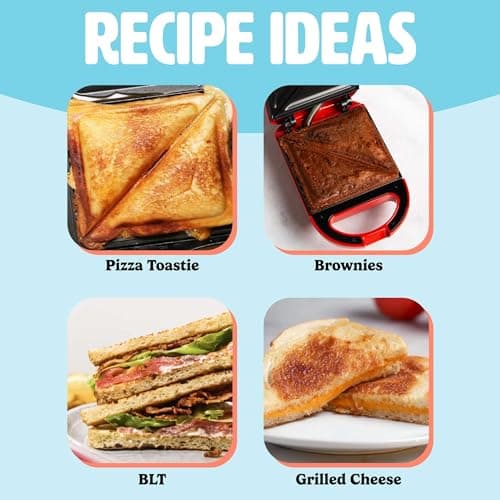 Tasty Mini Sandwich Maker, Makes Sandwiches, Paninis, Grilled Cheese, Desserts, Quick Results, Easy Cleanup, 600W, Red thumbnail 6