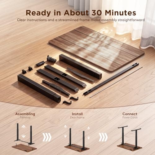 Standing Computer Gaming Office Desk - 48 x 24 Inches Adjustable Stand Up Electric Height Rising Table with Memory Presets for Home Study Writing Work, Stable Steel Frame, Easy Assembly, Dark Walnut thumbnail 8
