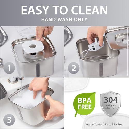 Veken Innovation Award Winner Stainless Steel Cat Water Fountain, 95oz/2.8L Automatic Pet Fountain Dog Water Dispenser with Replacement Filters & Silicone Mat, Gifts for Cats, Dogs