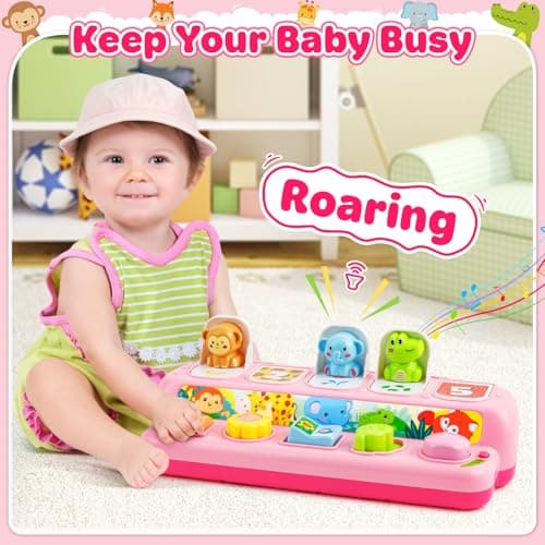 Duchong Toys for 1 Year Old Girls, Interactive Pop Up Toy with Music & Light, Montessori Learning Toys for Infant Baby Toddler 9-12-18 Months, First 1st Birthday Gifts for Girls Bo