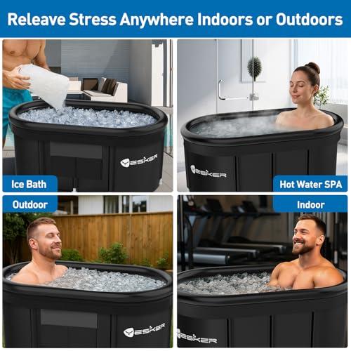Yesker 110 Gal Oval Ice Bath Tub with Air Ring, Portable Multi-Layered Cold Plunge Tub with Lid for Athletes, Foldable and Inflatable, One Person Hot Bathtub at Gym, Yard, Home, Ou thumbnail 7