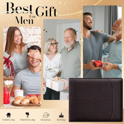 furid Top Grain Leather Wallet Men: RFID Minimalist Bifold Credit Card Holder with 2 ID Windows - Slim Front Pocket Wallets for Men - Gifts for Husband Father on Anniversary Birthd thumbnail 6
