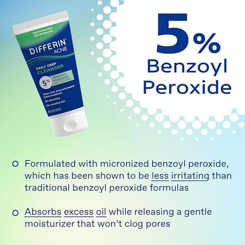 Differin Acne Face Wash with 5% Benzoyl Peroxide, Daily Deep Cleanser by the makers of Differin Gel, Gentle Skin Care for Acne Prone Sensitive Skin, 4 oz (Packaging May Vary) thumbnail 6
