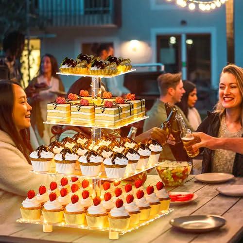 Miniatura de YestBuy 4 Tier Cupcake Stand Acrylic Tower Display with LED Light Premium Holder Dessert Tree Tower for Birthday Cady Bar Décor Weddings, Parties Events (Yellow Light) 8