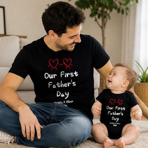 Our First Father’s Day Shirt 2026 – Daddy and Baby Matching T-Shirt – Custom Name Baby Bodysuit & Dad Top Tee thumbnail 5