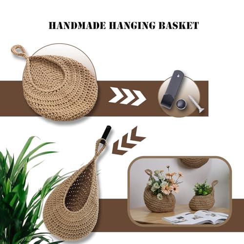 Miniatura de MKO SHUN Hanging Fruit Basket Set of 3, Boho Wall Hanging Storage Jute Basket for Organizing & Decor, Handmade Teardrop Hammock Holder for Onion Fruit Vegetable in Home & Restauran 7