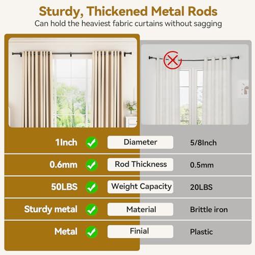 YaFex Curtain Rods 32-144 Inch, Heavy Duty 1 Inch Adjustable Curtain Rod for Windows, Black Extra Long Window Treatment Rods, Modern Design, Easy Installation thumbnail 9