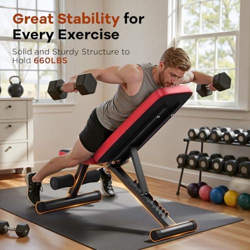Banco de Pesas Ajustable NICEPEOPLE para Gimnasio en Casa - 660 LBS, Plegable y Versátil