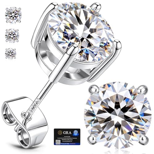 adoyi Moissanite Diamond Stud Earrings for Women Men 925 Sterling Silver Post Hypoallergenic 18K White Gold Plated Flat Back Stud Earring Jewelry Round Cut D Color VVS1 Clarity Gift for Women 0.6CT