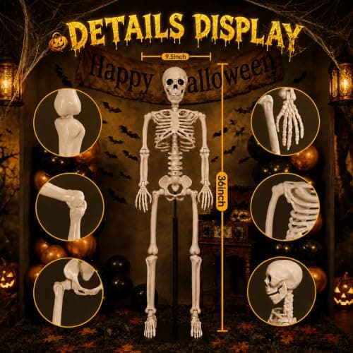 GCNBCNB Halloween Skeleton Decorations,36" Posable Human Skeleton Decorations for Halloween Party Decor, Haunted House Props Indoor Outdoor Decoration