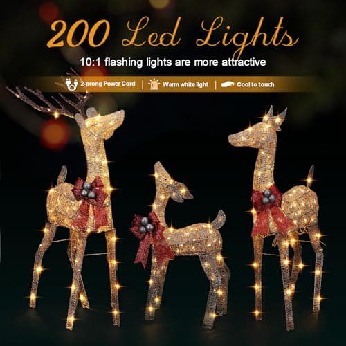 Set de 3 Renos Navideños Iluminados FUNNGO para Exterior con Luces LED