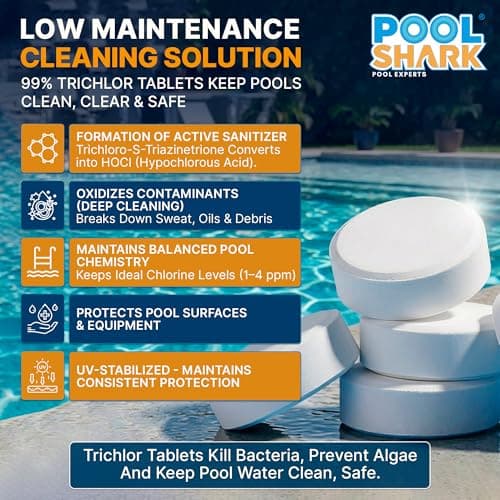 Pastillas de Cloro Pool Shark para Albercas | 3 Pulgadas, 25 Lbs | 90% Cloro Activo, Disolución Lenta