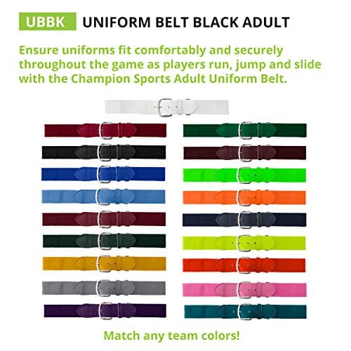 Champion Sports Baseball/Softball Uniform Belt - Comfort Nylon Stretch Fit Uniform Belt - Durable Leather Tab - Adult "22-46 Inches" - Black thumbnail 3