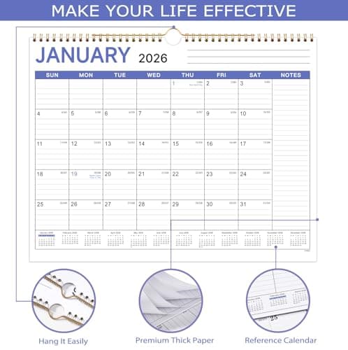 2026 Calendar - 2026 Wall Calendar from Jan. 2026 to Dec. 2026, 12 Month Calendars 2026 with Large Ruled Blocks and Julian Dates, 11.5''x14.5''