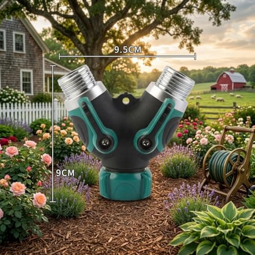 Groiha 2 Way Garden Hose Splitter, Heavy Duty Metal Y Hose Connector with Shut Off Valves, Dual Outlet Water Spigot Splitter for 3/4" Garden Hose, Leak-Proof Design with Rubberized Grips