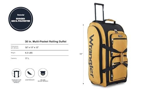 Wrangler Wesley Rolling Duffel Bag, Ambergold, Large 30-Inch thumbnail 2