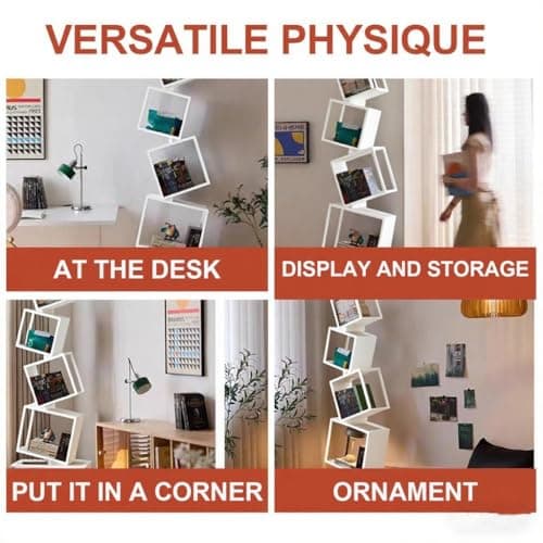 TDDFLO Geometric Bookshelf, 5-Tier Metal Unique Bookcase Modern Bookcase, Corner Bookshelf for CDs/Books/Home Decor -White