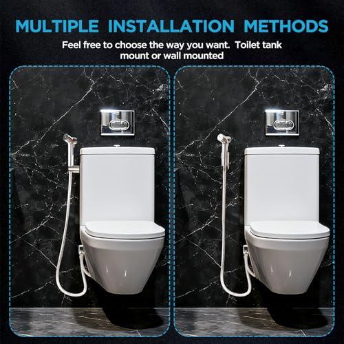Handheld Bidet Sprayer for Toilet, Adjustable Pressure Feminine Wash - Stainless Steel Easy Install Hand Held Shattaf Spray Hose with Shut-Off Valve, Perfect as Diaper Sprayer, Pos thumbnail 6