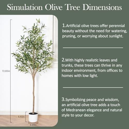 Árbol de Olivo Artificial Sillaff de 6 Pies con Maceta y Frutos Realistas para Interiores