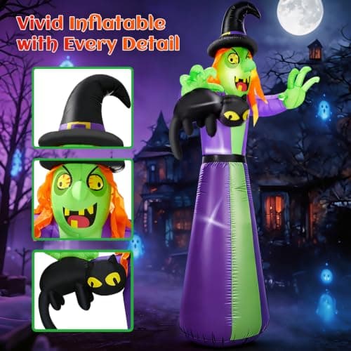12 FT Giant Halloween Inflatables Witch Outdoor Decoration-Huge Blow Up Spooky Witch Grabbing Black Cat with Built-in LEDs – Tall Halloween Yard Decor for Lawn Party, Garden & Front Yard thumbnail 4