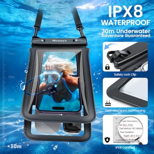 Niveaya Double Space Waterproof Phone Pouch - 2 Pack, Waterproof Phone Lanyard Case with iPhone 17/16/15/14/13 Pro Max up to 8.3", Phone Dry Bags for Vacation Beach Pool Kayak Cruise Travel Essentials thumbnail 2
