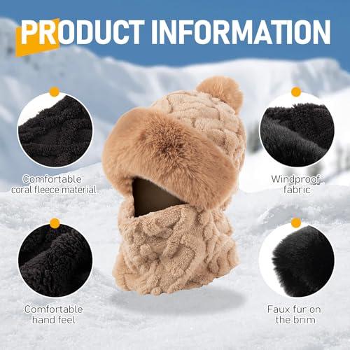 Balaclava Ski Mask for Women Men, Winter Fleece Wind-Resistant Warm Face Cover and Neck Warmer for Cycling Motorcycle Skiing Light Brown