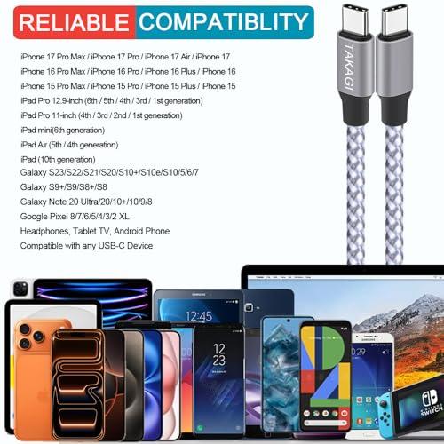 USB C to USB C Cable,Type C Charger Fast Charging Cable 60W 3ft 3Pack Nylon Braided Data Sync USB C Cable for iPhone 17 16 15 Pro Max,Plus/iPad Mini 6,Pro 12.9/MacBook Pro/Air 4/5/