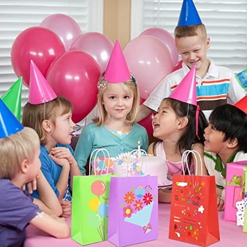 XPCARE 32Pcs Paper Gift Bags, 5.25x3.25x8.25'' Kraft Paper Party Favor Bags Bulk Rainbow Goodie Bags Small Gift Bags with Handles for Kids Birthday Baby Shower Crafts Wedding Party