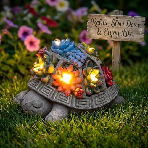 Snclriao Solar Turtle Garden Decor Outdoor Statue, 7 Succulent LED Lights thumbnail 7