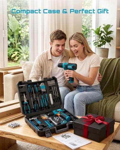 Seesii Cordless Drill Set, 108 Pcs Home Tool Kit, 12Nm Torque & Battery | Steel Bits for DIY Home Repair & Furniture Assembly, Flexible Shaft, 3/8" Keyless Chuck, Housewarming Gifts for Men Dad