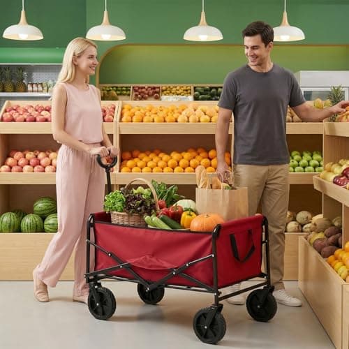 NEWBULIG Collapsible Wagon Cart, 102L Standard, Portable Heavy Duty Pull Cart with Lockable Wheels, 330 lbs Capacity, Adjustable Handle for Beach, Sports, Camping, Shopping & Garde thumbnail 7