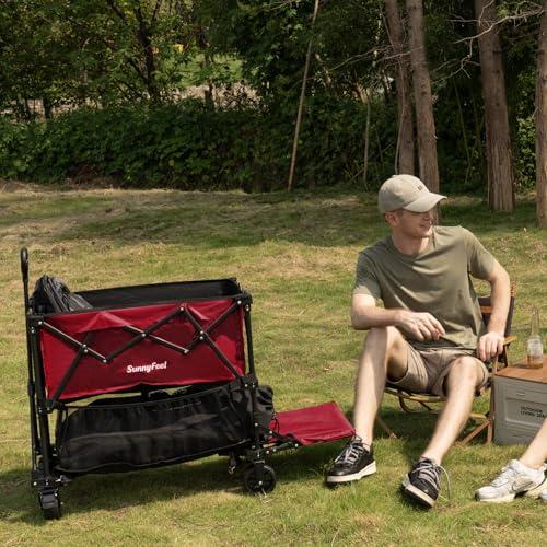 SUNNYFEEL Lightweight 47''L Double Decker Wagon for Sport, 270L Collapsible Wagon Cart,331lbs Collapsible Outdoor Utility Wagon Cart for Shopping Garden Camping,Red-Lightweight thumbnail 2