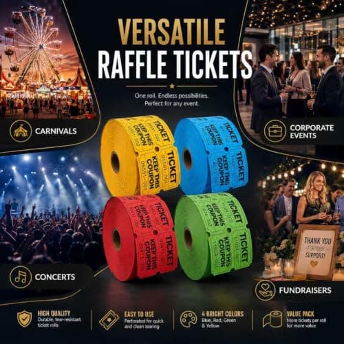 XXINMOH 4000 Pairs Double Raffle Tickets – 4 Assorted Colors (Pink, Blue, Red, Purple) – 1000 Pairs per Roll for Carnival, Fundraiser, Party, Event, Classroom, Lottery Drawing Prize Tickets for Raffle thumbnail 6