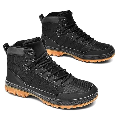 Wondamo Men's Snow Boots Lightweight Waterproof Winter Boots Fur Lined Anti-slip Cold Weather Shoes, Carbon Black