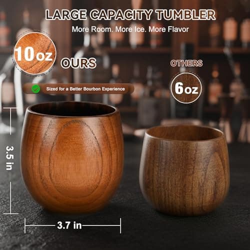 Charred Wooden Bourbon Drinking Glass, Bourbon Gifts for Men, 2 Pack, 10 oz thumbnail 3