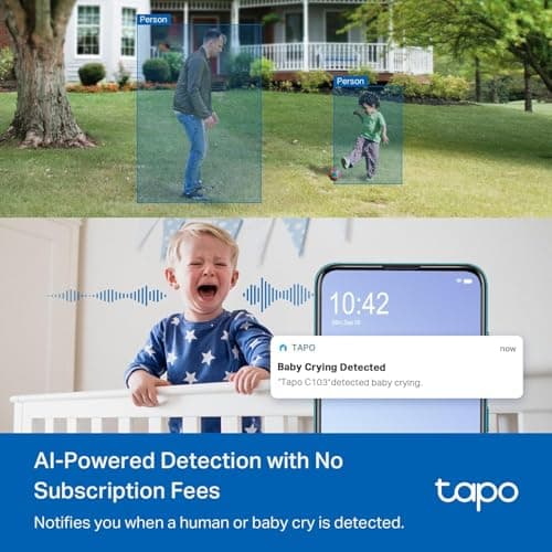 Tapo 2K Indoor/Outdoor Pan/Tilt Wired Security Camera - Baby Monitoring, Person & Baby Cry Detection, 360° Motion Tracking, Color Night Vision, Subscription-Free Local Storage or O thumbnail 5