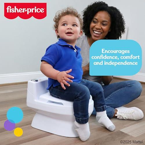 Fisher-Price™ 2-N-1 Potty Trainer with Flushing Sounds, Chart & Storage – White Floor Potty Chair with Splash Guard, Removable Ring & Bowl, Patented Snap Safe Ring Technology