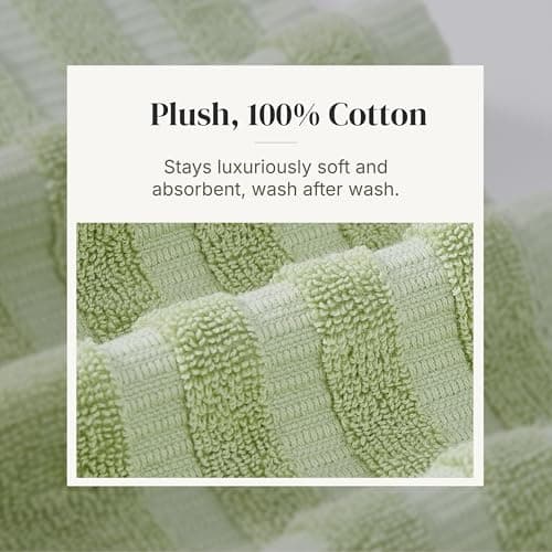 Set de 6 Toallas Modern Threads Natural Vine 100% Algodón Jacquard - Absorbentes y Suaves - Salvia