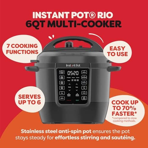 Instant Pot 6QT RIO 7-in-1 Multi-Cooker, Pressure Cooker, Slow cook, Sauté, Steam, Rice Maker, Yogurt, & Warmer, Black, 6 Quarts thumbnail 2