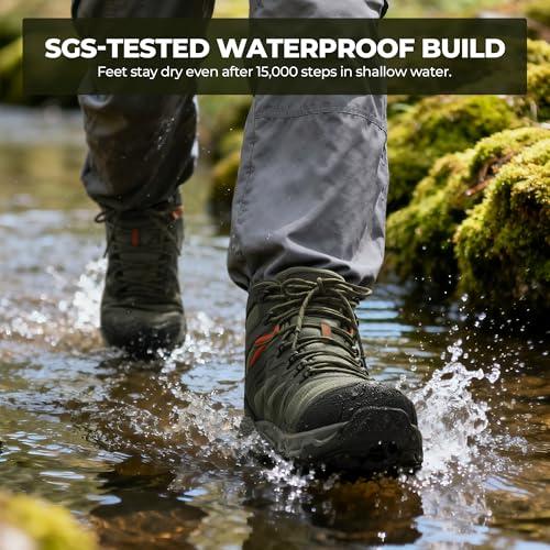 NORTIV 8 Men's Waterproof PRO Hiking Boots Outdoor Lightweight Non-Slip Arch Support Trekking Camping Ankle Boots Armadillo 3.0,Size 8,Army Green,NMUMHB2508 thumbnail 4